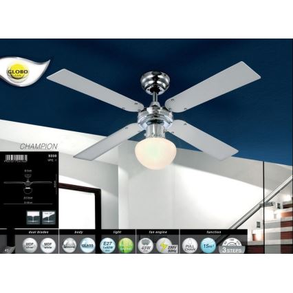 GLOBO 0330 - Ventilador de techo CHAMPION 1xE27/60W/230V
