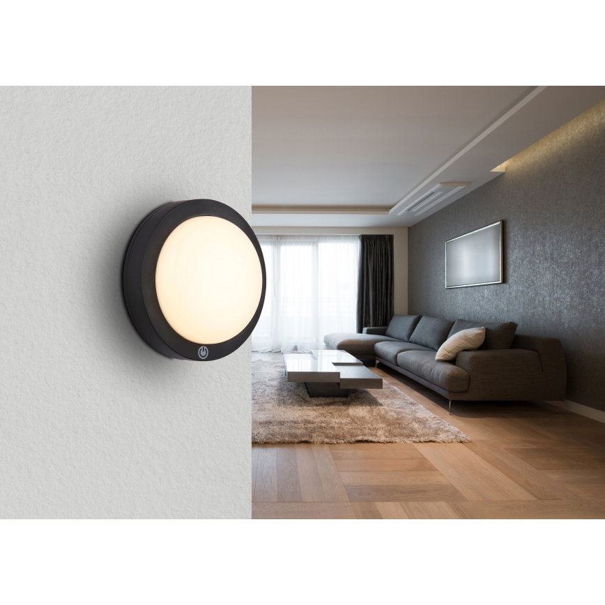 Globo - Lámpara de pared LED recargable con sensor táctil LED/1,2W/3,7V diámetro 15 cm 1800 mAh negra