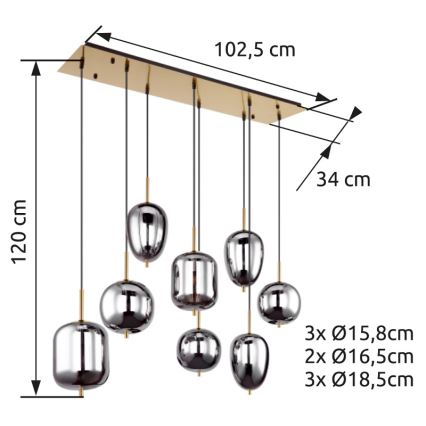 Globo - Lámpara colgante 8xE14/40W/230V ahumado