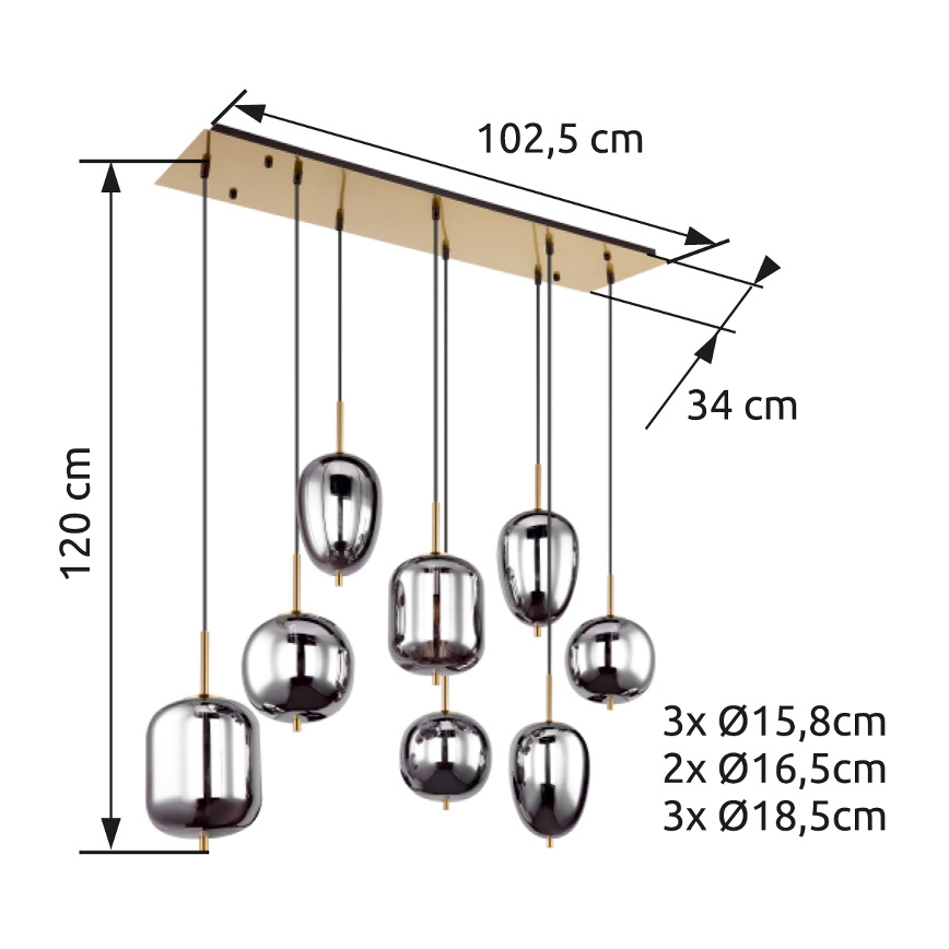 Globo - Lámpara colgante 8xE14/40W/230V ahumado