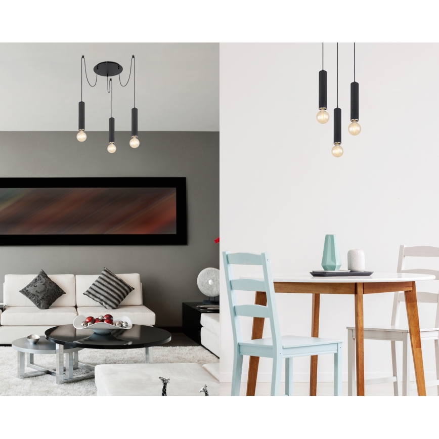 Globo - Lámpara colgante con cable 3xE27/60W/230V madera negra