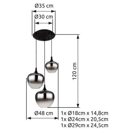 Globo - Lámpara colgante 3xE27/40W/230V diá. 48 cm negro