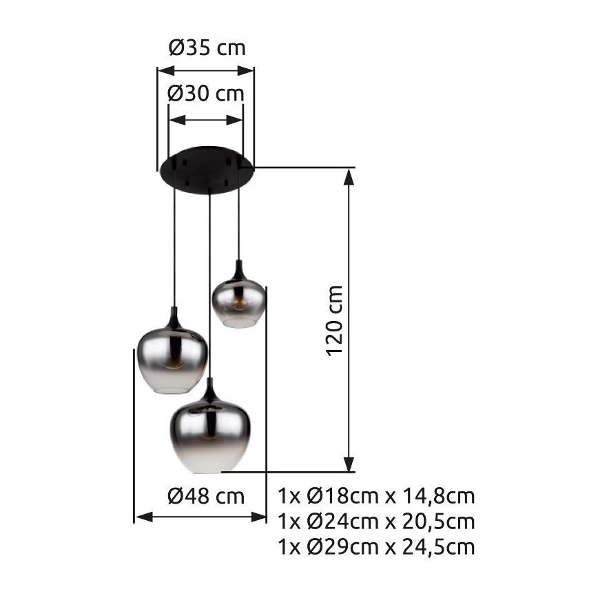 Globo - Lámpara colgante 3xE27/40W/230V diá. 48 cm negro