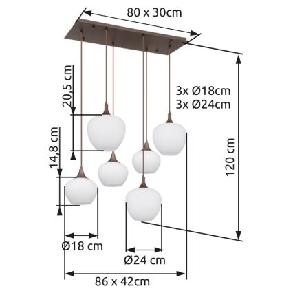 Globo - Lámpara colgante 6xE27/40W/230V blanco