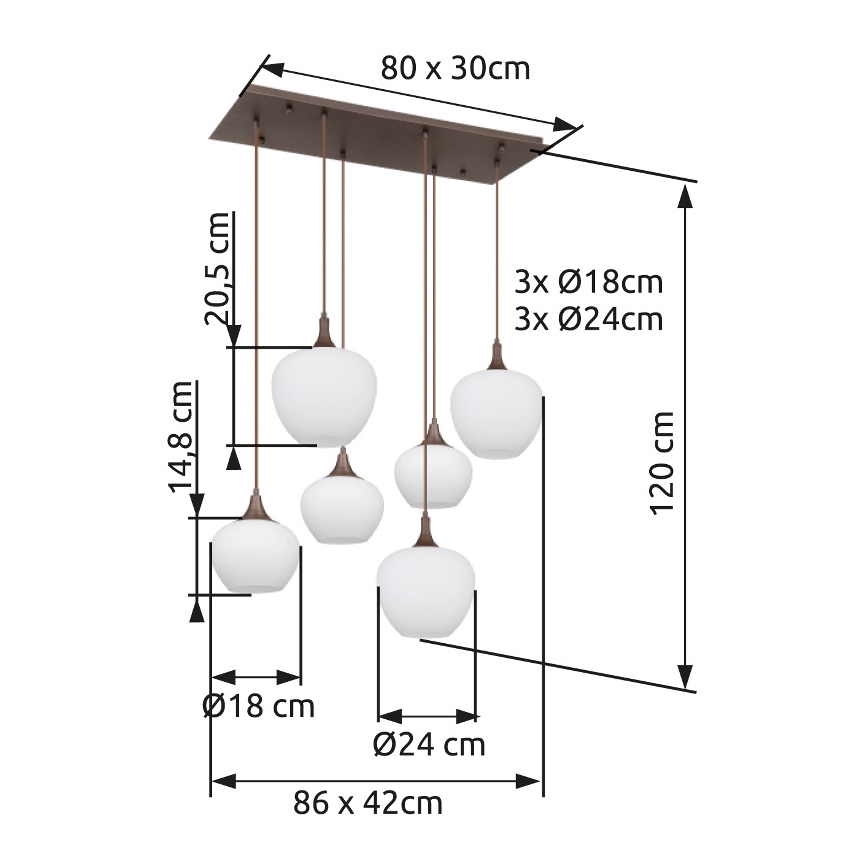 Globo - Lámpara colgante 6xE27/40W/230V blanco