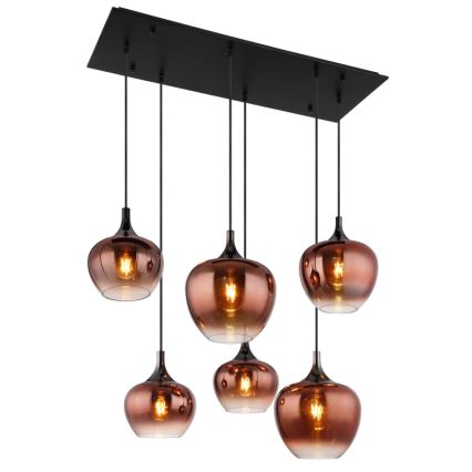 Globo - Lámpara colgante 6xE27/40W/230V marrón/ahumado
