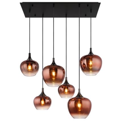 Globo - Lámpara colgante 6xE27/40W/230V marrón/ahumado