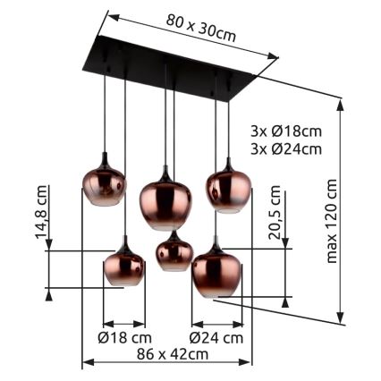 Globo - Lámpara colgante 6xE27/40W/230V marrón/ahumado
