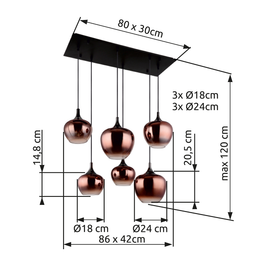 Globo - Lámpara colgante 6xE27/40W/230V marrón/ahumado