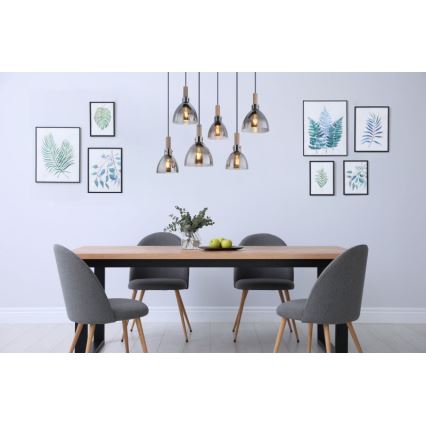 Globo - Lámpara colgante con cable 6xE27/6W/230V negro/ahumado