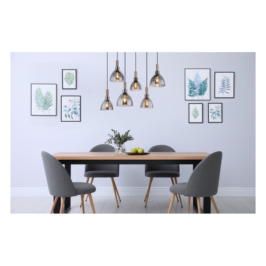 Globo - Lámpara colgante con cable 6xE27/6W/230V negro/ahumado