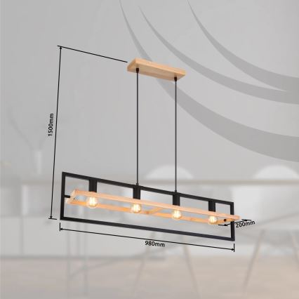 Globo 15575-4H - Lámpara colgante con cable ERICA 4xE27/40W/230V negro/beige