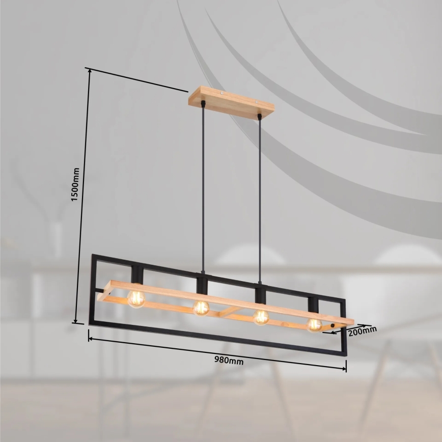 Globo 15575-4H - Lámpara colgante con cable ERICA 4xE27/40W/230V negro/beige