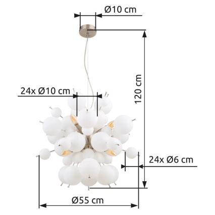 Globo - Lámpara colgante 6xE14/25W/230V diá. 55 cm blanco