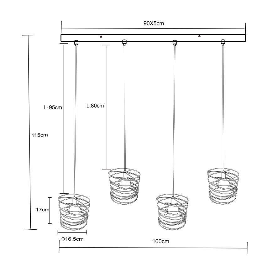 Globo 15640-4H - Lámpara colgante con cable TILLY 4xE27/60W/230V negra