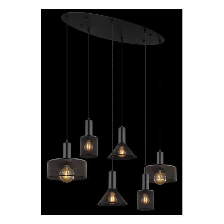 Globo 15648-6H - Lámpara colgante JEDD con cable 6xE27/60W/230V, negra
