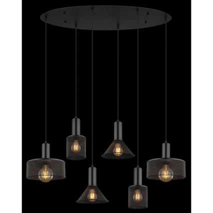 Globo 15648-6H - Lámpara colgante JEDD con cable 6xE27/60W/230V, negra