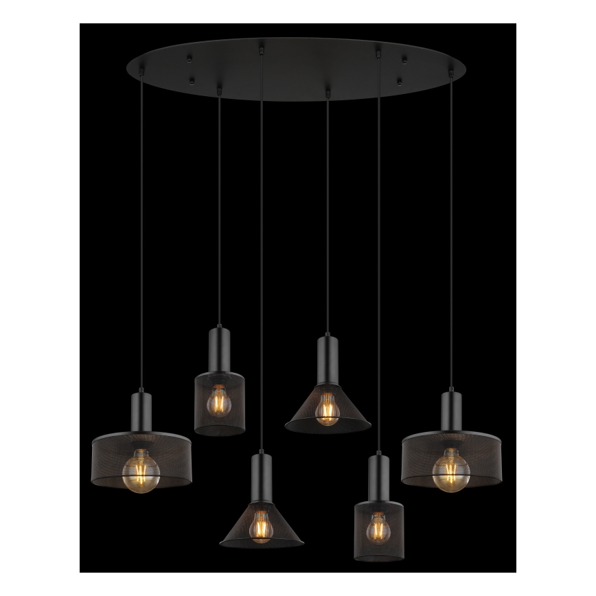 Globo 15648-6H - Lámpara colgante JEDD con cable 6xE27/60W/230V, negra
