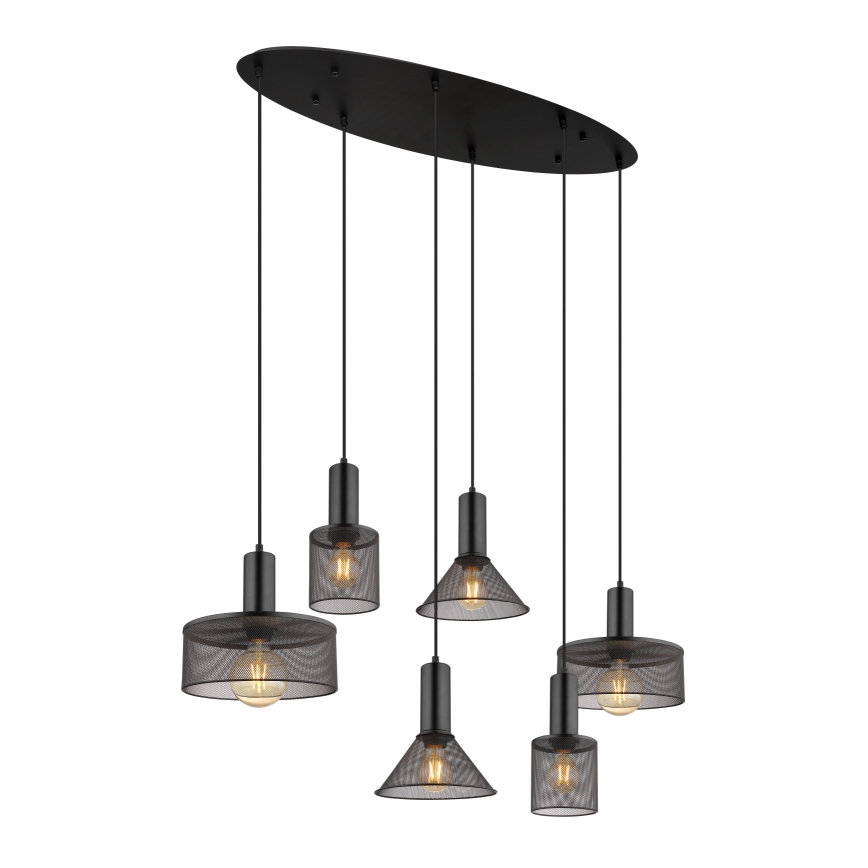 Globo 15648-6H - Lámpara colgante JEDD con cable 6xE27/60W/230V, negra
