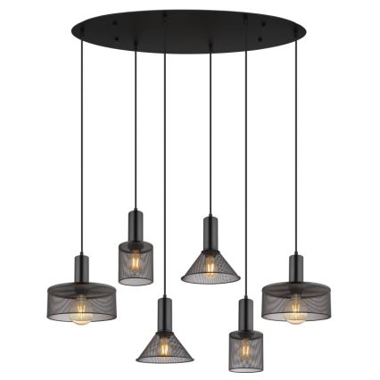 Globo 15648-6H - Lámpara colgante JEDD con cable 6xE27/60W/230V, negra