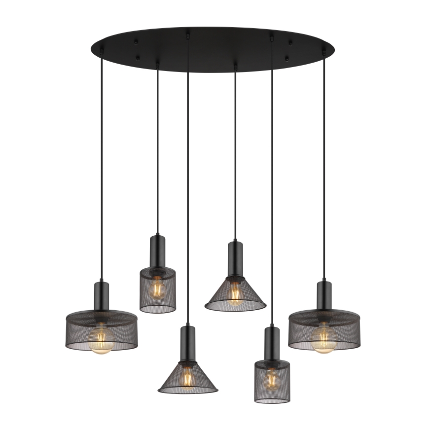 Globo 15648-6H - Lámpara colgante JEDD con cable 6xE27/60W/230V, negra