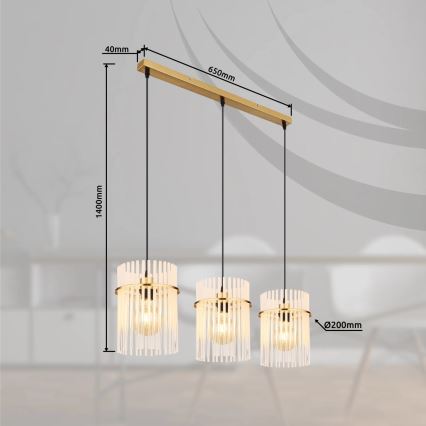 Globo - Lámpara colgante 3xE27/60W/230V dorado