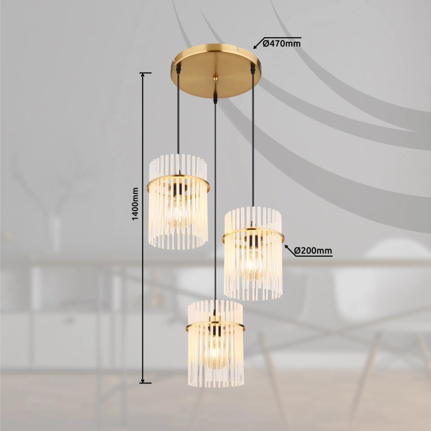 Globo - Lámpara colgante 3xE27/60W/230V diá. 47 cm dorado