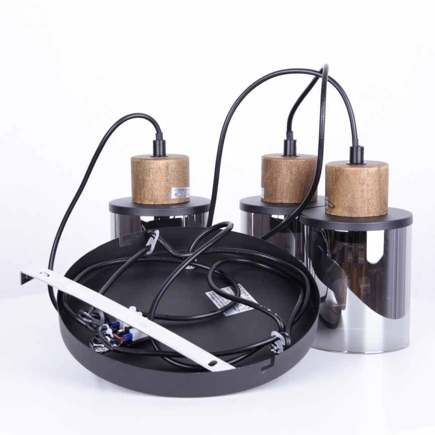 Globo - Lámpara colgante 3xE27/15W/230V diá. 27 cm roble