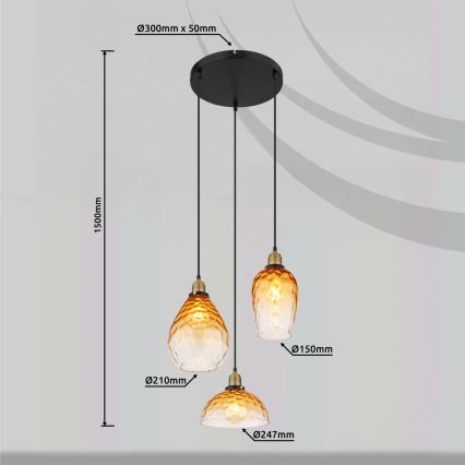 Globo - Lámpara colgante 3xE27/60W/230V diá. 46 cm naranja