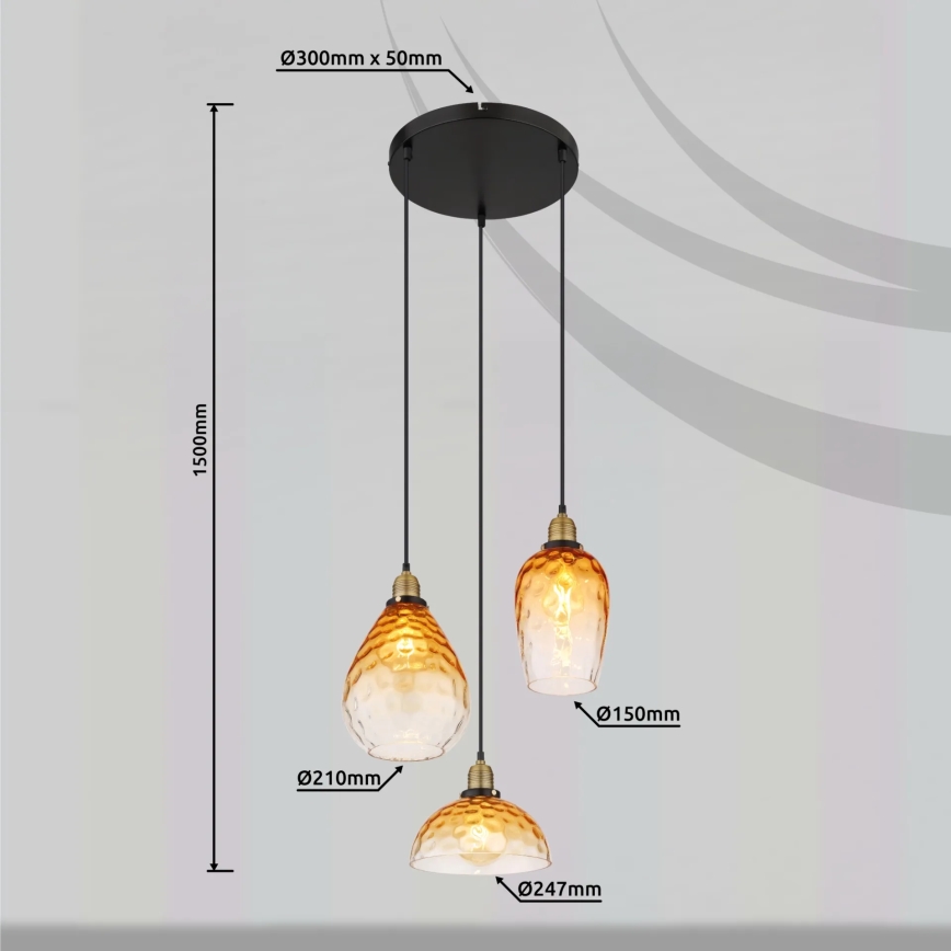 Globo - Lámpara colgante 3xE27/60W/230V diá. 46 cm naranja