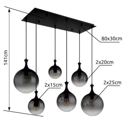 Globo - Lámpara colgante 6xE27/10W/230V negro