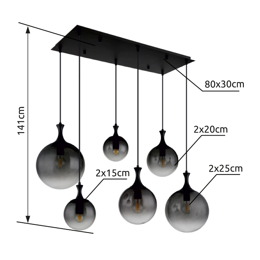 Globo - Lámpara colgante 6xE27/10W/230V negro