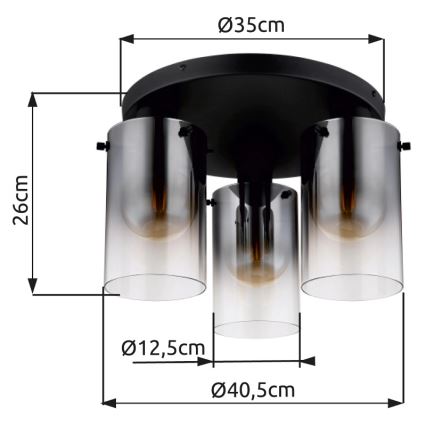 Globo - Lámpara de techo 3xE27/40W/230V diá. 40,5 cm negro