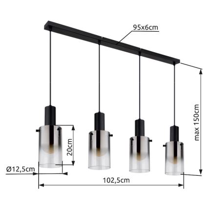 Globo - Lámpara colgante 4xE27/40W/230V negro