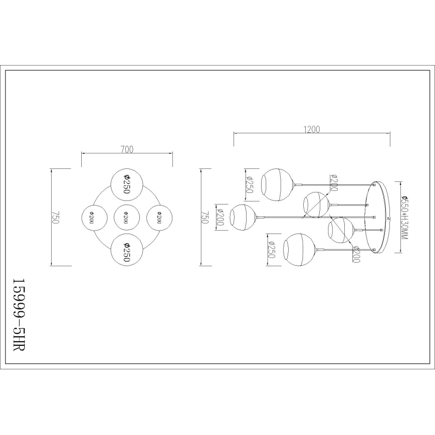 Globo - Lámpara colgante con cable 5xE27/60W/230V
