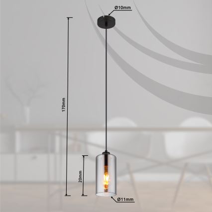 Globo - Lámpara colgante 1xE27/25W/230V diá. 11 cm negro