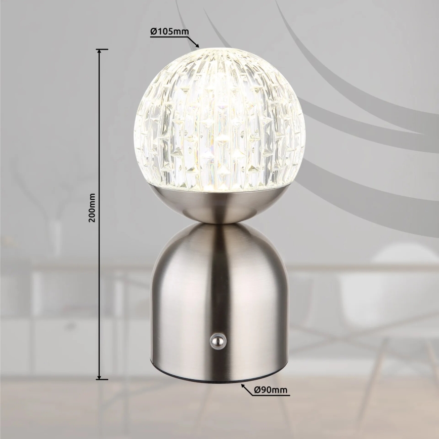 Globo - Lámpara de mesa regulable LED táctil LED/2,5W/3,7V 2700/4000/6500K 1800 mAh USB cromo mate