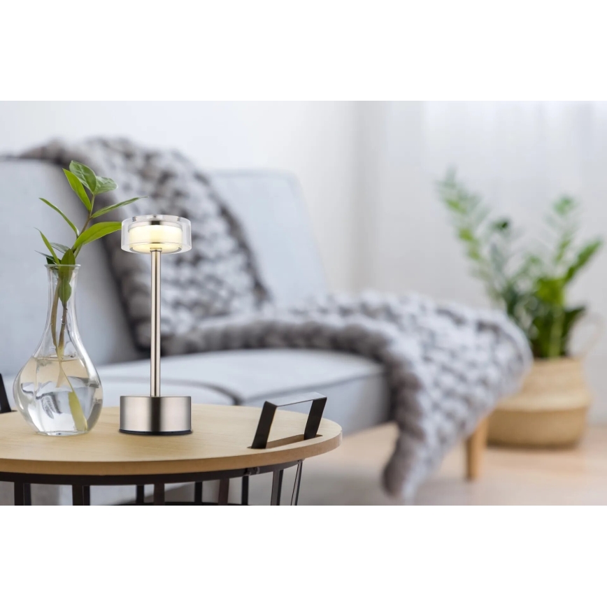 Globo - Lámpara LED de mesa táctil recargable y regulable LED/2,5W/3,7V 2700/4000/6500K 1800mAh cromo mate