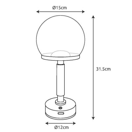 Globo - LED Lámpara de mesa táctil recargable y regulable LED/2,5W/5V 1800mAh 2700/4000/6500K negro