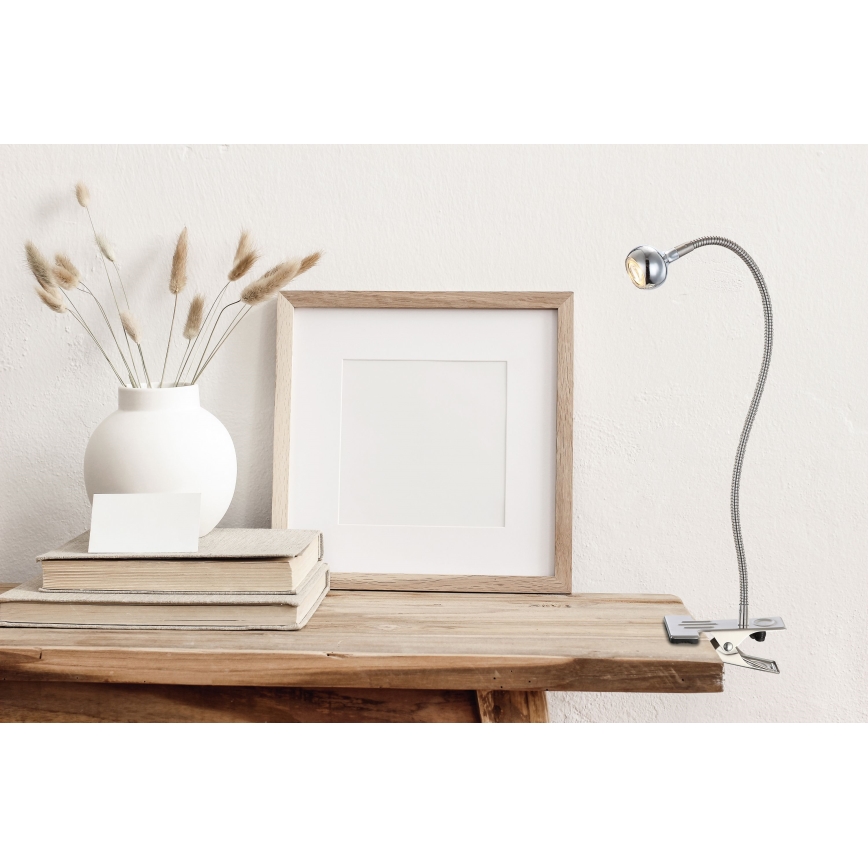 Globo - Lámpara LED flexible pequeña con clip LED/3W/230V cromo mate