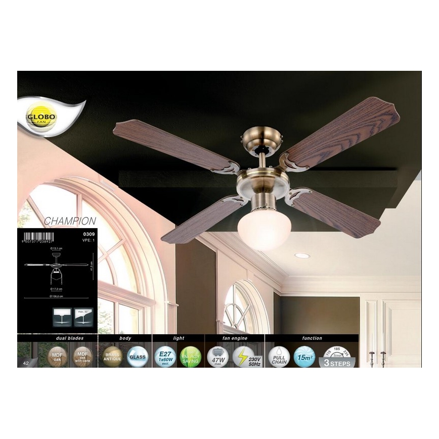 Globo - Ventilador de techo 1xE27/60W/230V