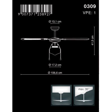 Globo - Ventilador de techo 1xE27/60W/230V