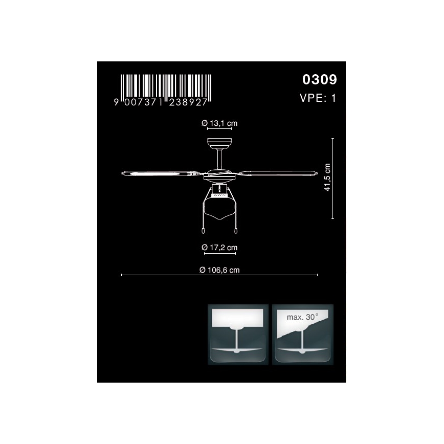 Globo - Ventilador de techo 1xE27/60W/230V