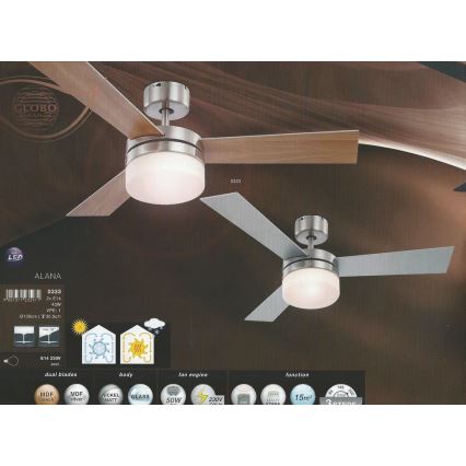GLOBO 0333 - Ventilador de techo ALANA 2xE14/40W/230V
