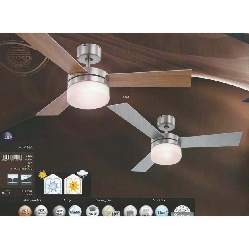 GLOBO 0333 - Ventilador de techo ALANA 2xE14/40W/230V