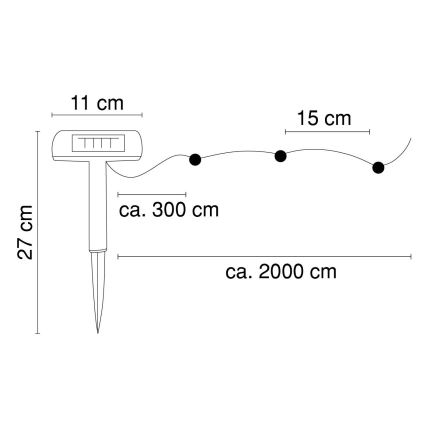 Globo - Cadena solar LED 20 m 120xLED/2,4V 2xAAA IP44 600 mAh