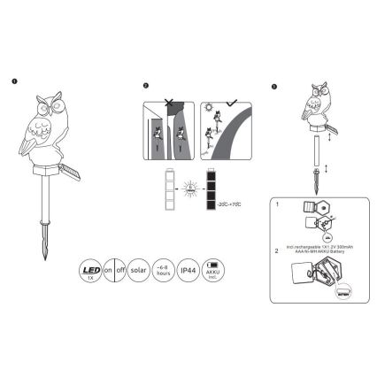 Globo - Lámpara solar LED LED/0,06W/3V IP44 búho