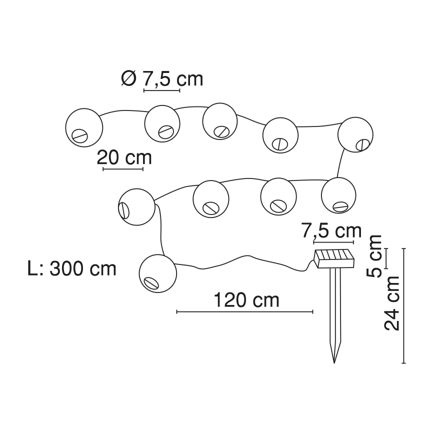 Globo - Cadena solar LED 10xLED/0,06W/1,2V IP44