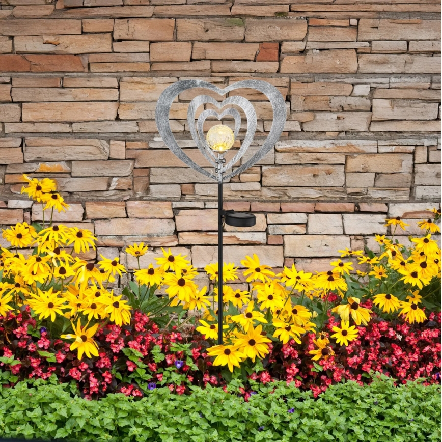 Globo - Lámpara solar LED/3V IP44 300 mAh corazón plateado