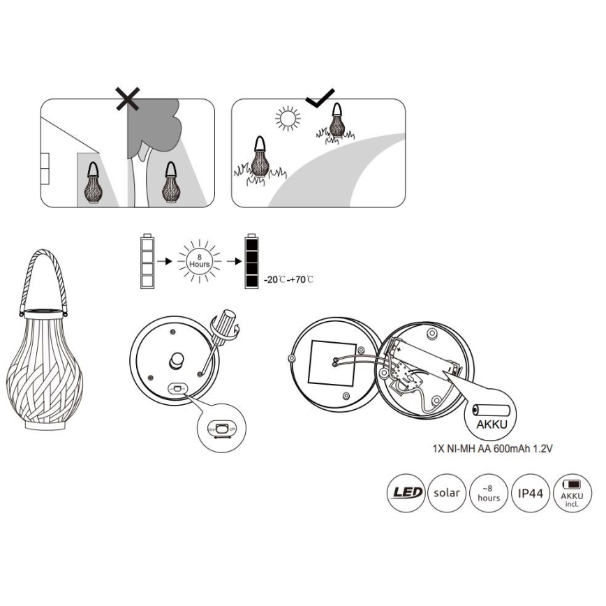 Globo - Lámpara solar LED LED/0,06W/3V IP44 bambú